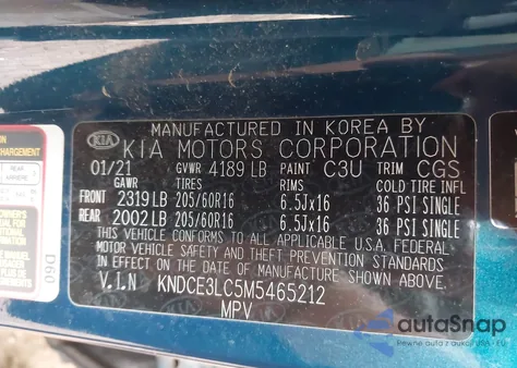 2021 Kia Niro Ex Premium z USA, uszkodzony, nr VIN KNDCE3LC5M5465212